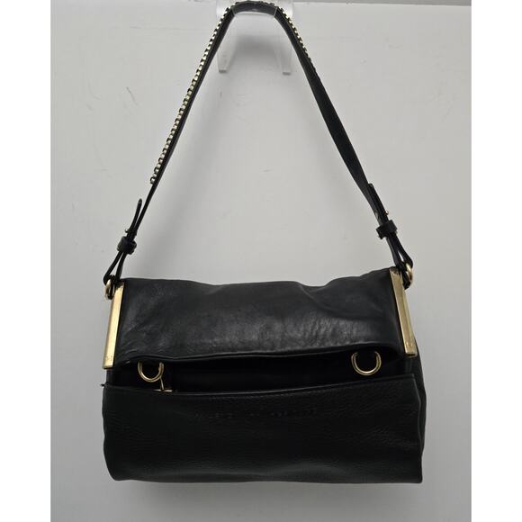 Halston Heritage Black Leather Shoulder Hobo Bag Purse - Picture 4 of 16